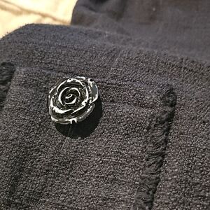 Black Textured Jacket with Rose Button